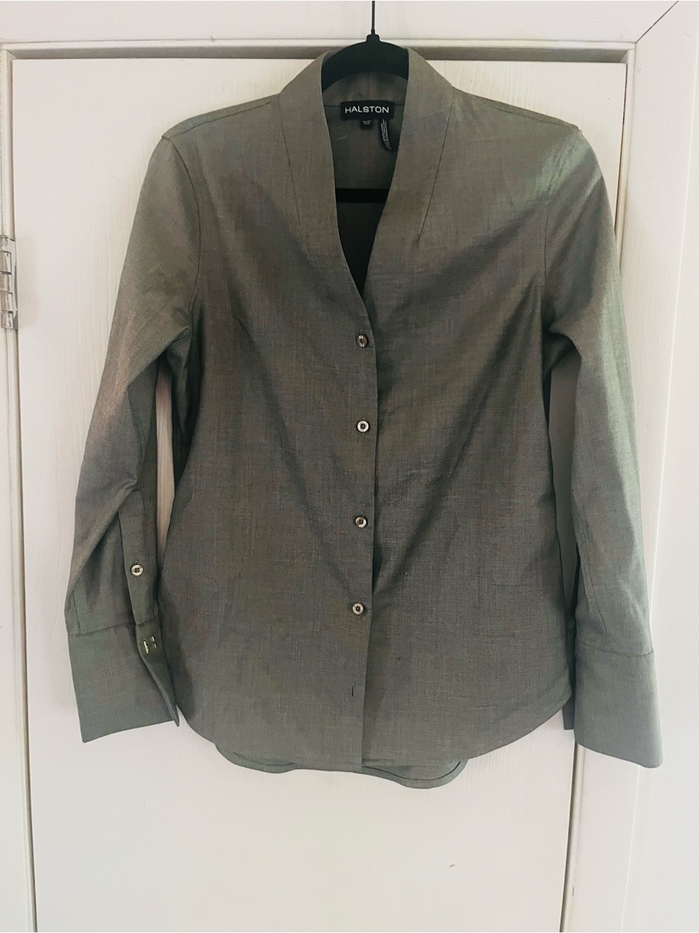Nwot Halston Micro-Houndstooth Textured Woven Gold H Quiet Luxury Blouse Xs